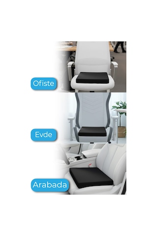 Viscofoam Ortopedik Visco Kare Oturma Minderi Kuyruk Sokumu Destekli Ergonomik Koltuk Minderi - Siyah