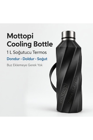 Mottopi Soğutucu Saplı Termos 1 L Cooling Bottle Dondur Doldur Soğut, Buzsuz Soğuk Su Termosu, Soğutucu Şişe, Taşınabilir Sıvı Soğutucu Siyah