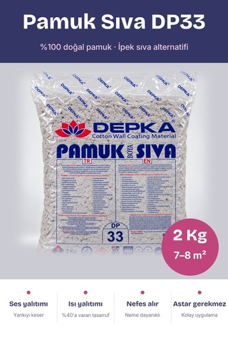 Depka Pamuk Sıva Dp33 2 Kg 7-8 M² İpek Sıva Alternatifi Isı Ve Ses Yalıtımlı Dekoratif Sıva