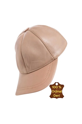 Unisex %100 Deri Arkadan Ayarlanabilir Baseball Kep Şapka Bej