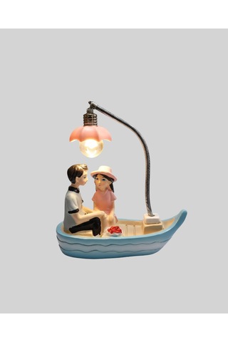 Romantik Sandal Üzerinde Çift Figürü Led Gece Lambası Masa Dekoru Yeni Nesil Çok Renkli