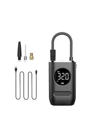 Wezone Siyah Akıllı Kablosuz Araç Hava Pompası - Dijital Göstergeli, Otomatik Duran, 4000mah Pil, Led Işık, Bisiklet/motosiklet Lastikleri İçin