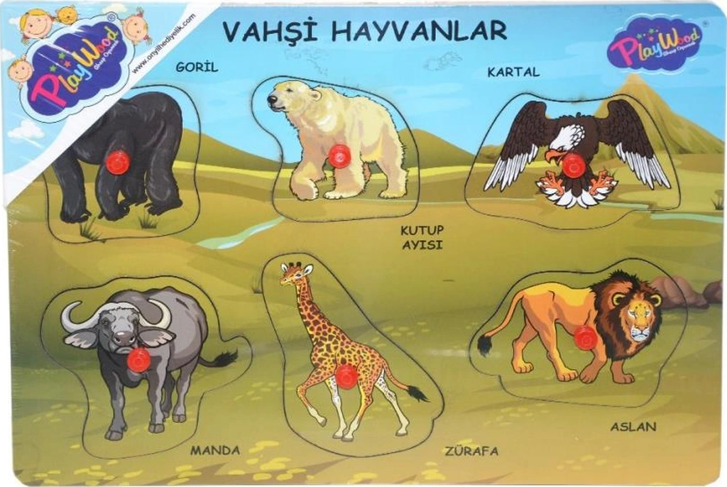 Ony-328 329 Onyıl, Ahşap Tutmalı Vahşi Hayvanlar