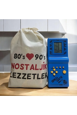 Kese Mavi Tetrisli 80'ler 90'lar Nostaljik Hediye Seti