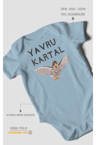 Yavru Kartal Baskılı Bebek Zıbını Çıtçıtlı Body %100 Pamuk Kısa Kol Bebe Mavisi