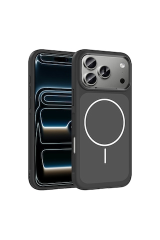 Apple Uyumlu iPhone 17 Pro Max Kılıf M-safe Şarj Özellikli Metal Kamera Çerçeveli Sanremo Silikon Kılıf Siyah