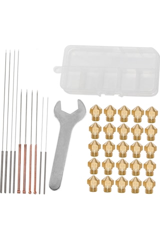 Folinda Mk10 Bakım Seti: 0.2-1.0mm Bakır Nozzle, Paslanmaz Çelik İğneler Ve 21mm Anahtar - 3d Yazıcı Aksesuarı