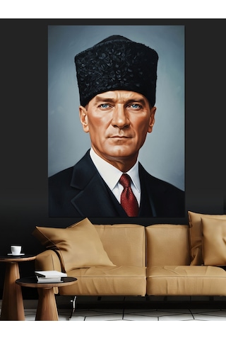 Ahşap Tablo Kalpak Şapkalı Mustafa Kemal Atatürk Portresi