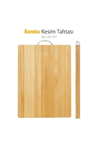 Bambu Metal Saplı Kesim Panosu Et Ekmek Sebze Meyve Kesim Tahtası 26 Cm X 36 Cm