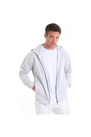 Hatemoğlu Gri Regular Fit Düz Pamuklu Fermuarlı Sweatshirt 34183024b001 420 Gri