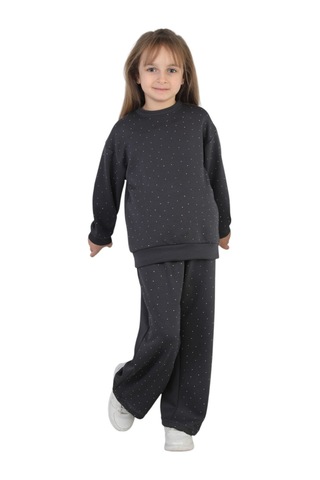 Erdem Kıds Kız Çocuk Taşlı Pijama Takımı Rahat Kalıp Günlük-casual Takım İkili Takım Füme Füme