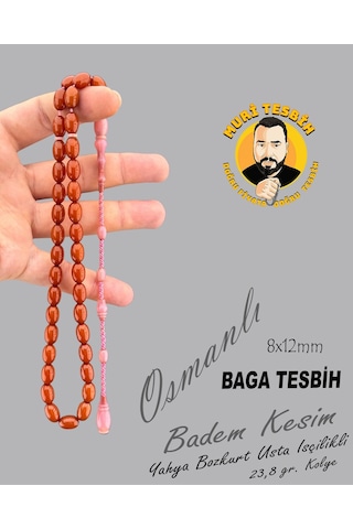 Muri Tesbih 23,8 Gr Yahya Bozkurt Kolye Osmanlı Bağa Badem Kesim 8x12mm
