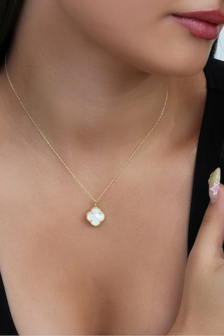 14k Altın Kaplamalı 925 Ayar Gümüş Granada Saray Yoncası Kolye - Beyaz 231829003 Altın