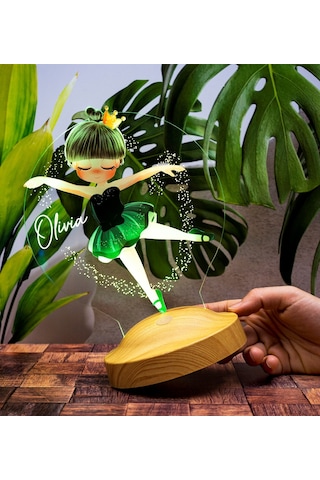 Sevgi Lambası Balerin Kız Kişiye Özel Kız Çocuk Renkli Baskılı Led Lamba