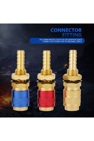 Jeemson 3 Adet M8 Bakır Su/gaz Hızlı Bağlantı, Mıg Tıg Kaynak Torçları İçin Dayanıklı Su Sıvı Bağlantı Fittings Kırmızı, Mavi, Bakır