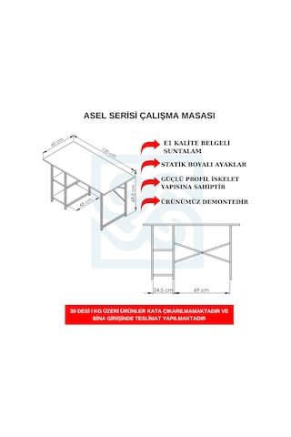 Asel Serisi 60x120 Ahşap Desenli Çalışma Masası, Çok Amaçlı Masa Ahşap