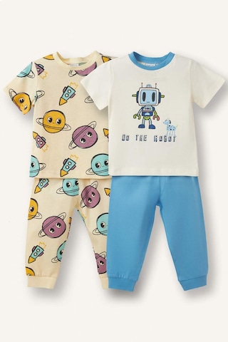 Defacto Desenli Kısa Kollu Üst Uzun Alt 4lü Pijama Takımı Erkek Bebek G8859a526smyl239 Sarı-yl239