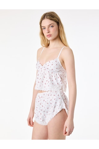 Koton Rahat Kesim Fiyonk Baskılı Dantel Detaylı Mini Pijama Altı Kırmızı Desenli 6slk80003mw Kırmızı