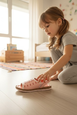 Enoch Bağcık Detaylı Ve Yan Pencereli Sportif Görünümlü Çocuk Sandalet Pembe