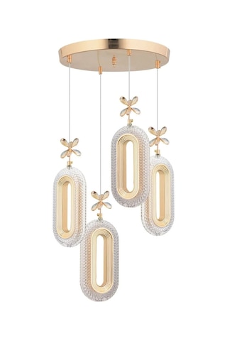Led 4'lü Gold Kumandalı 3 Renk Ledli Modern Led Avize Altın