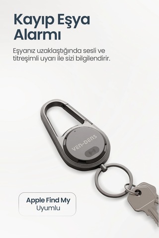 Ven-dens Vd-tag005 Find My Uyumlu Bluetooth Eşya Takip Cihazı, Sesli Kayıp Eşya, Siyah