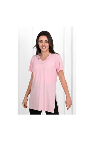 Kadın V Yaka Yırtmaçlı T-shirt 8783-22 001