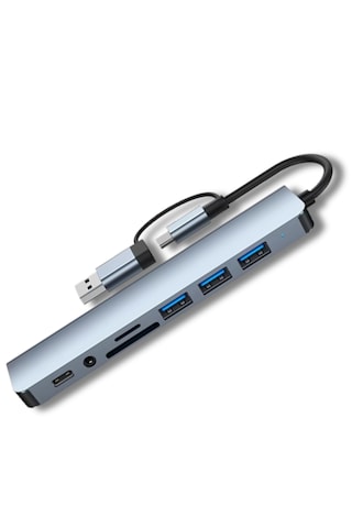 Alfais 6010 8 İn 2 Usb-c & Usb 3.0 Hub Çoklayıcı Usb, Type-c, Sd/tf Ve Aux Çevirici