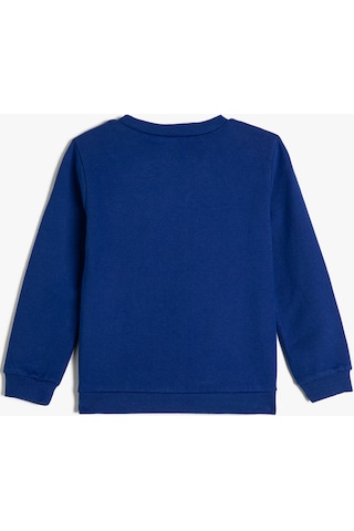 Koton Sweatshirt Dinozor Baskılı Bisiklet Yaka Uzun Kollu Şardonlu Pamuklu Saks 4smb10046tk 4SMB10046TK968 Saks Mavi