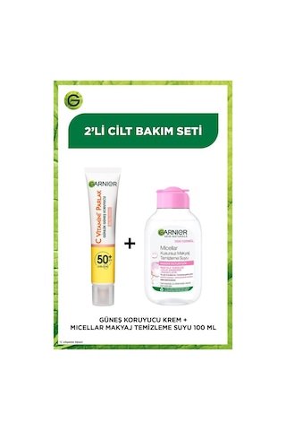 Garnier C Vitamini Parlak Işıltılı Doku Yüz Güneş Kremi SPF50+ 40 ML + Micellar Makyaj Temizleme Suyu 100 ML