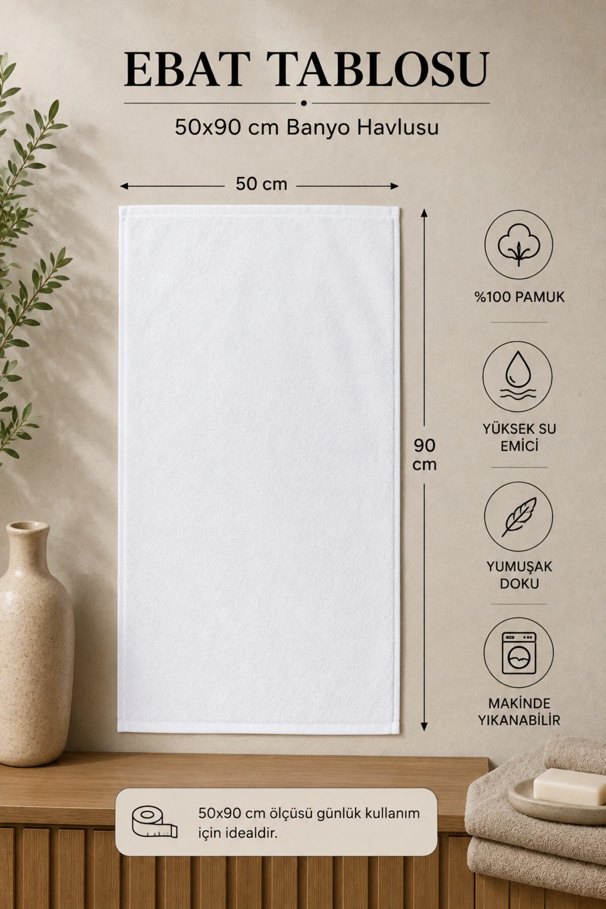 2'li 270gr 50x90 Cm Beyaz El Yüz Havlusu Seti %100 Pamuk Yumuşak Dokulu Yüksek Emici Düz Havlu