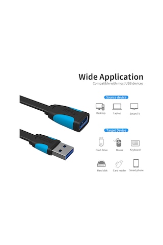Springsun Ventıon Usb 3.0 Uzatma Kablosu Erkek - Dişi Usb Uzatıcı Sinyal Güçlendirici 5gbps Daha Hızlı Hız Evrensel Uyumluluk