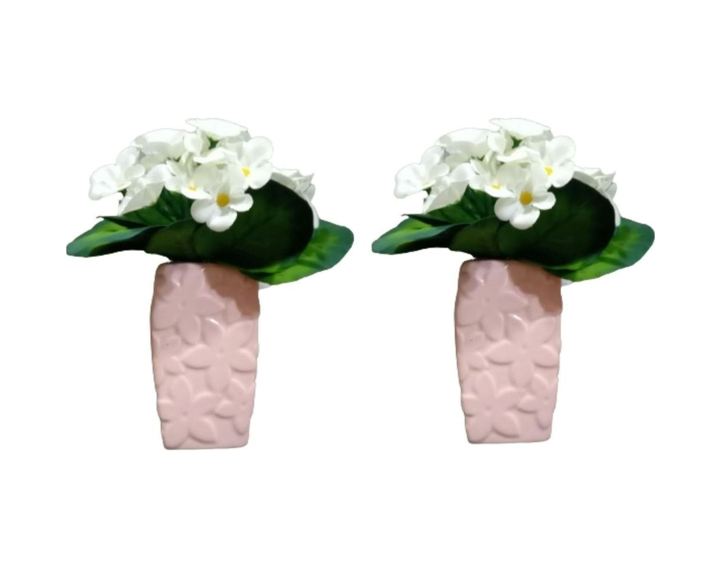 2 Adet Vazo Dahil,vazoda Çiçek,beyaz Yapay Çiçek,vazo Dekoratif Çiçekli Pembe 7x7x17cm Çok Renkli