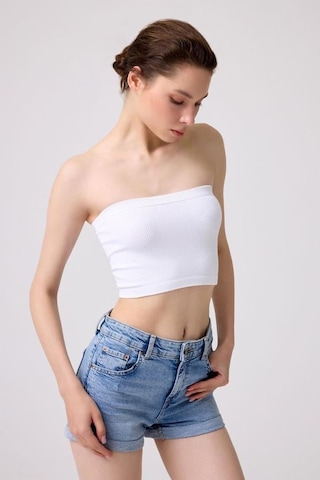 Cottonhill Premium - Kadın Beyaz Seamless Straplez Crop Top Büstiyer Beyaz