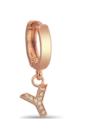 Y Harfi Sallantılı 925 Ayar Gümüş Rose Tek Küpe - 12081102 Rose Gold