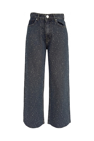 Kene Jeans Kahve Tint Paça Kesik Ön Arka Taşlı Bol Paça Kot/denim Pantolon Kahverengi