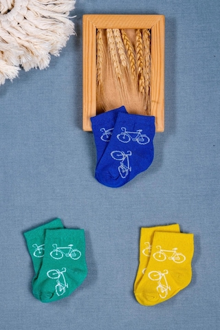 Cocole Socks Erkek Bebek Soket Çorabı 3 Lü Set Pamuklu Canlı Renkli & Bisiklet Desenli Çok Renkli