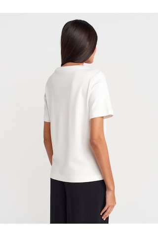 Dilvin 31763 Bisiklet Yaka T-shirt-ekru Ekru