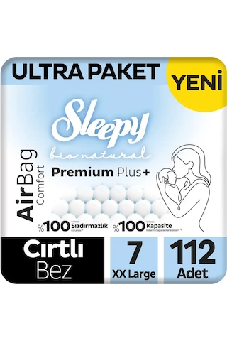 Sleepy Bio Natural Premium Plus Airbag Comfort Ultra Paket Bebek Bezi 7 Numara Xxlarge 112 Adet