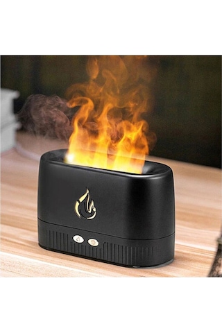 Ultrasonic Hava Nemlendirici Buhar Makinesi Alev Efektli 3d Aroma Difüzör Siyah