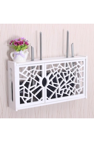 Sones Wifi Yönlendirici Kutusu Pvc Duvara Monte Raf Askılı Tahta Braketi Saklama Kutusu, Boyut: 41x23x8,5 Cm Örümcek Ağı