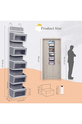 Geeksen Bej Kumaş Kapı Arkası Organizörü - 5 Bölmeli Askılı Dolap Depolama Çantası Ev Okul İçin Pratik Bej