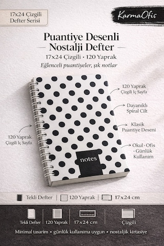 4'lü Spiral Çizgili Defter Seti 17x24 Cm 120 Yp Nostalji Desenli Okul Ofis Defteri