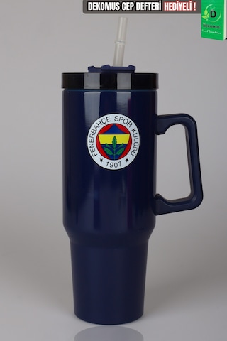Lisanslı Fenerbahçe Pipetli Kulplu Termos Mug Paslanmaz Çelik Matara 1,20 Litre Altın