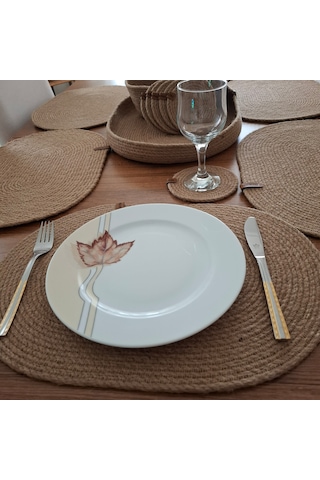 Oval 6 Kişilik 14 Parça Hasır Rengi Amerikan Servis, Hasır Supla Naturel