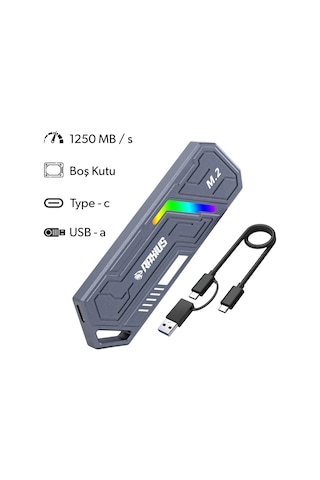 Raxius Dk03 Usb-a/type-c Kablolu Rgb 22x80 M.2 Nvme Taşınabilir Harici Ssd Boş Kutu
