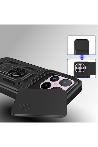 Xiaomi 17t Pro Kılıf 360 Dönebilen Magnetik Standlı Kamera Korumalı Sürgülü Vega Kapak Siyah