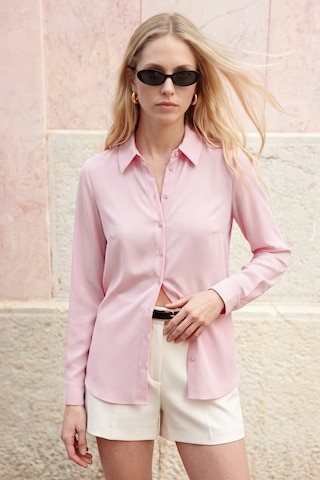 Sateen Düz Klasik Gömlek - Pembe-137785