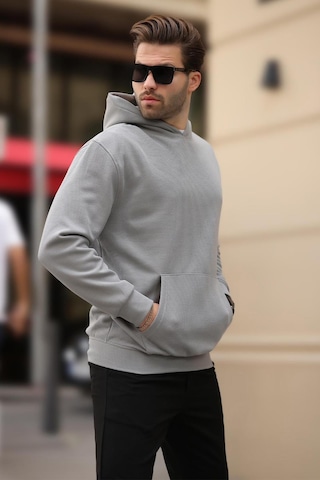 Madmext Boyalı Gri Kapüşonlu Cep Detaylı Sweatshirt 7095 Gri