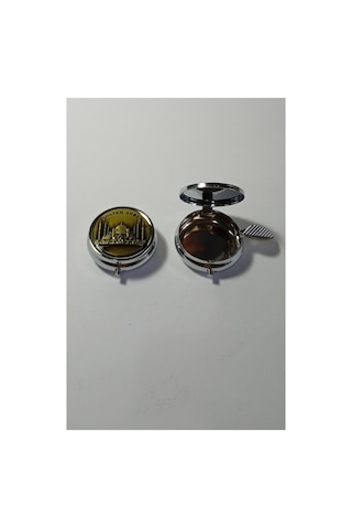 Mini Taşınabilir Cep Küllüğü - Mini Cep Küllüğü - Çanta Küllüğü 5cm - Sultanahmet Desenli Kapaklı Metal Mini Kül Tabağı