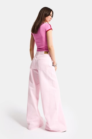 it's basic Kadın Açık Pembe Hera 6s6-98 Palazzo Fit Bol Kesim Denim Jean